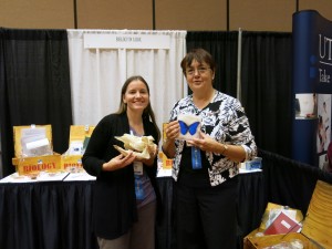 NIMBioS Education & Outreach Coordinator Kelly Sturner and Biology in a Box Environmental Consultant Kathy DeWein show off hands on materials from the boxes at TSTA