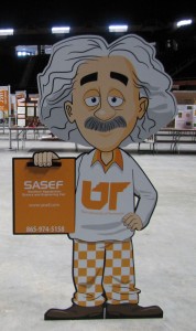 A cardboard cutout advertising the Southern Appalachian Science & Engineering Fair